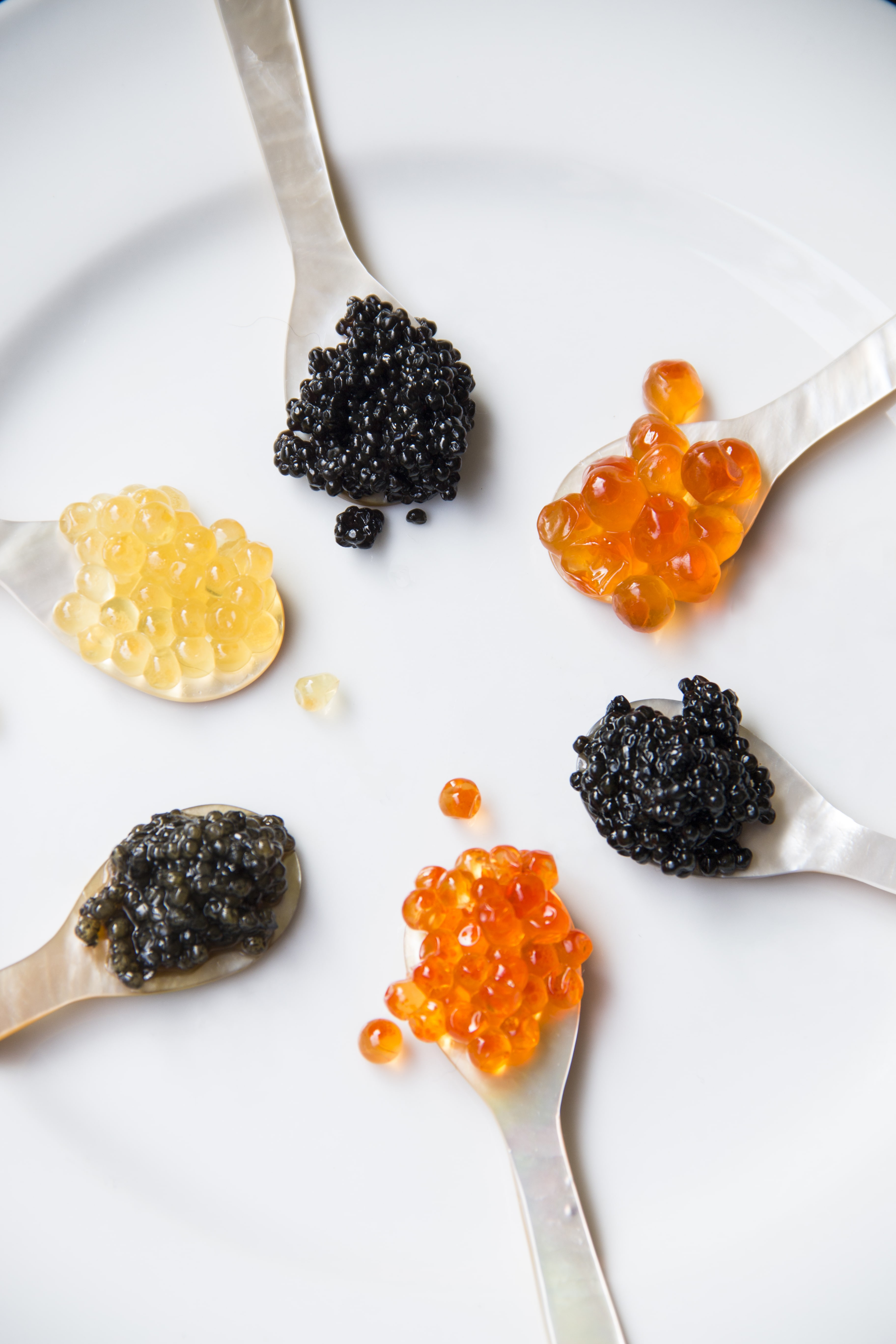 caviar and roe on mother pearl spoon